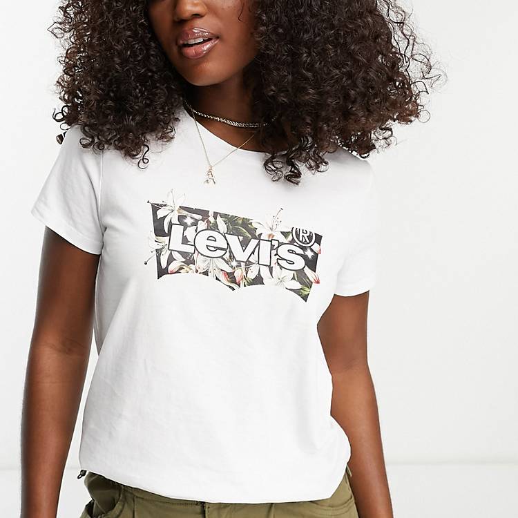 Levi's t-shirt in white with floral print batwing logo | ASOS