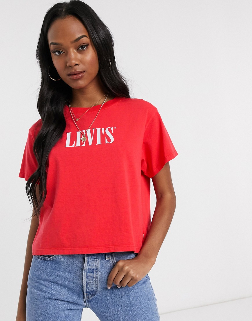 Levi's – T-shirt med grafiskt collegetryck-Röd
