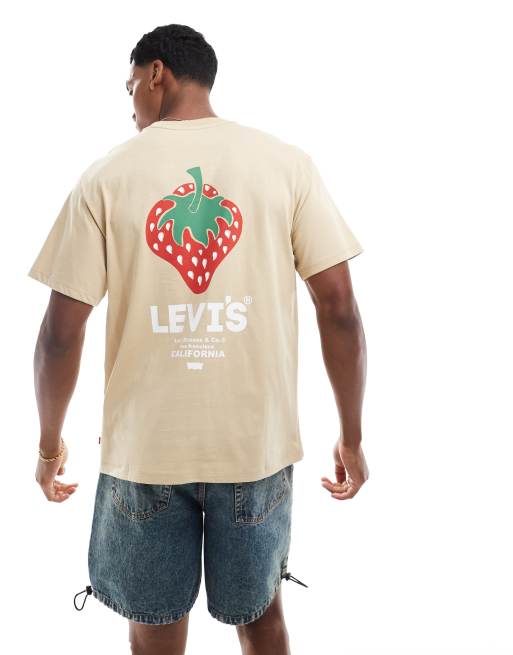 Levi's - T-shirt met aardbei-logoprint op de rug in zand