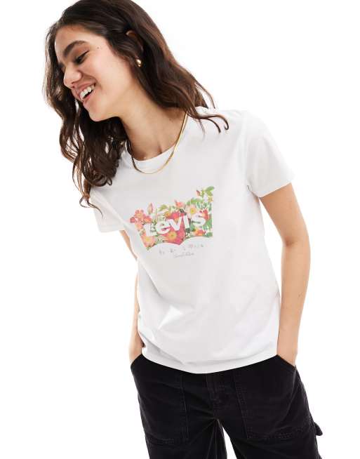 Levi's - T-shirt met gebloemd vleermuislogo in wit