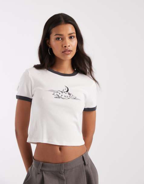 Levi's - T-shirt met gekleurde randjes en maanprint in wit - view 1