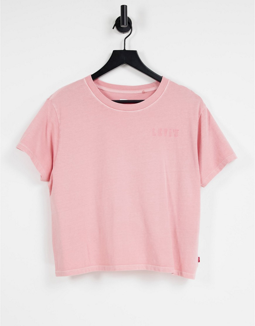 Levi's - T-shirt met grafische opdruk in collegestijl en omlijnd logo op de borst met Serif-lettertype in beigeroze