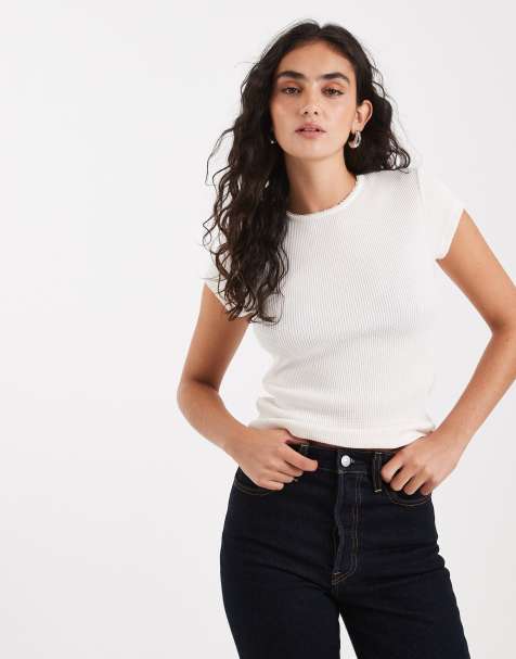 Levi's - T-shirt met kapmouwtjes en wafelstructuur in ecru - view 1