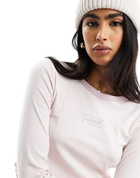 Levi's - T-shirt met lange mouwen, contrasterende randjes en klein logo in roze - view 1
