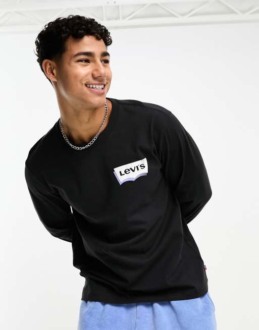 Levi's - T-shirt met lange mouwen en vleermuisvormig logo in zwart
