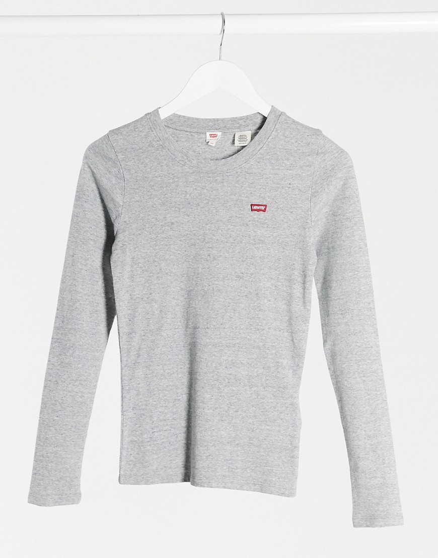 Levi's - T-shirt met lange mouwen, ronde hals en klein logo in grijs