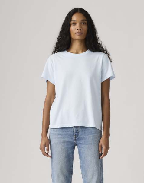 Levi's T-shirt met reliëflogo op de borst in lichtblauw - view 1