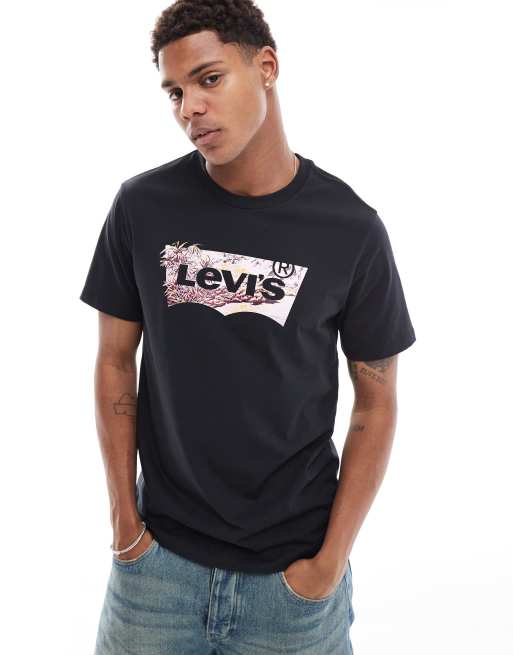 Levi's - T-shirt met tropisch vleermuislogo in zwart