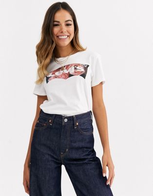 Levi's - T-shirt met vleemuisvleugel-logo en bloemenprint-Wit