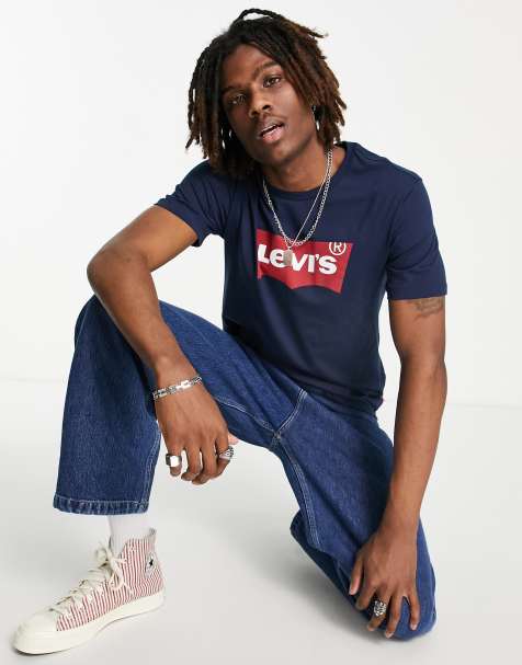 Levi's - T-shirt met vleermuislogo in marineblauw - view 1