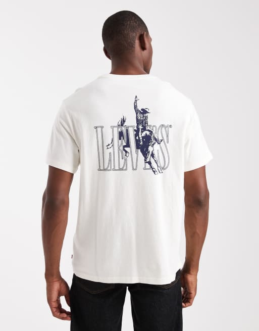 Levi's – T-shirt o luźnym kroju w kolorze złamanej bieli z nadrukiem kowboja z logo na plecach