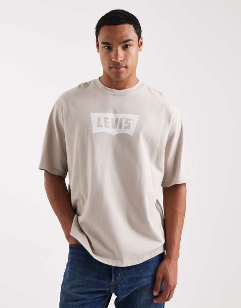 Levi's - T-shirt oversize beige con mezze maniche e logo batwing vintage - view 1