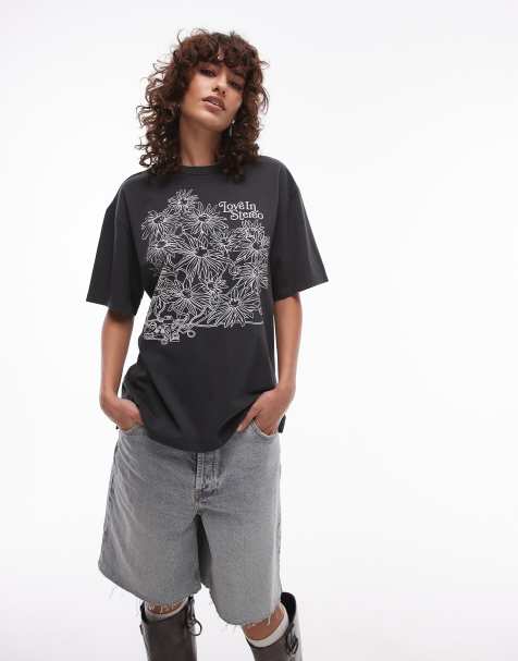 Levi's - T-shirt oversize nera con stampa di fiori - view 1