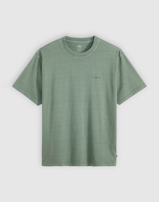 Levi's - T-shirt oversize verde medio tinta in capo vintage con logo tono su tono, 4 di 5