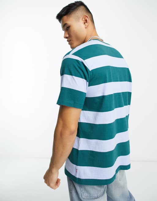 Levi's – T-shirt oversize w zielone i niebieskie paski z małym logo, 3 z 4