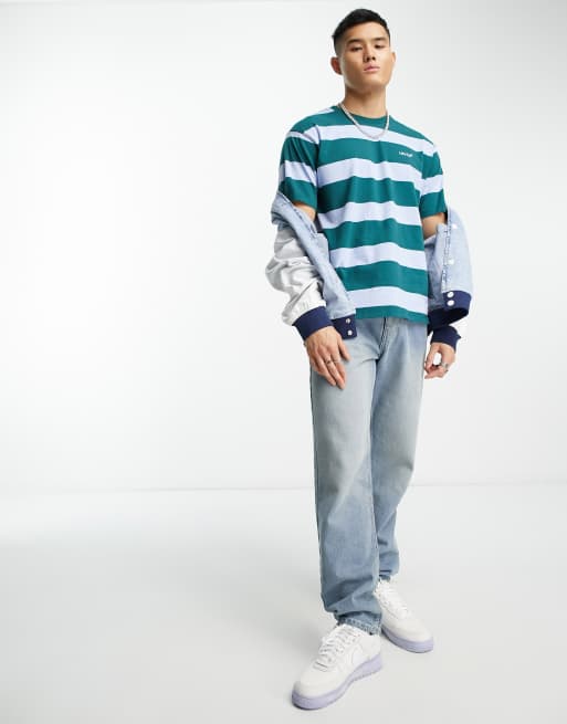 Levi's – T-shirt oversize w zielone i niebieskie paski z małym logo, 4 z 4