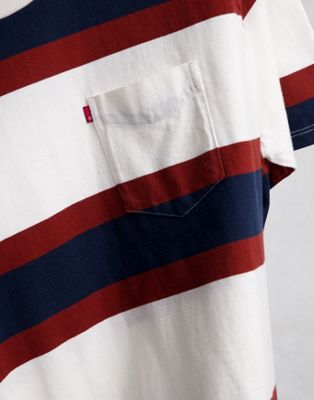 Nouveau Levi's - T-shirt rayé avec poche - Crème, rouge et bleu marine
