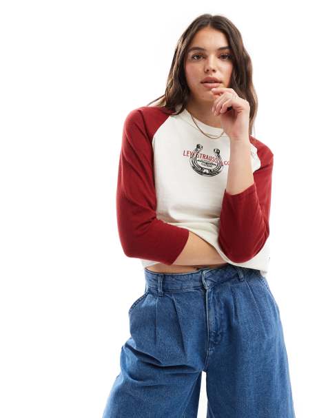 Levi's - T-shirt style baseball à manches longues et logo fer à cheval - Crème - view 1