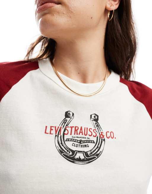 Levi's - T-shirt style baseball à manches longues et logo fer à cheval - Crème, 2 de 4