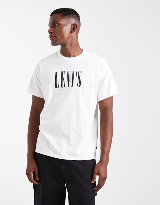 Levi's - T-shirt taglio comodo bianca con logo serif invecchiato
