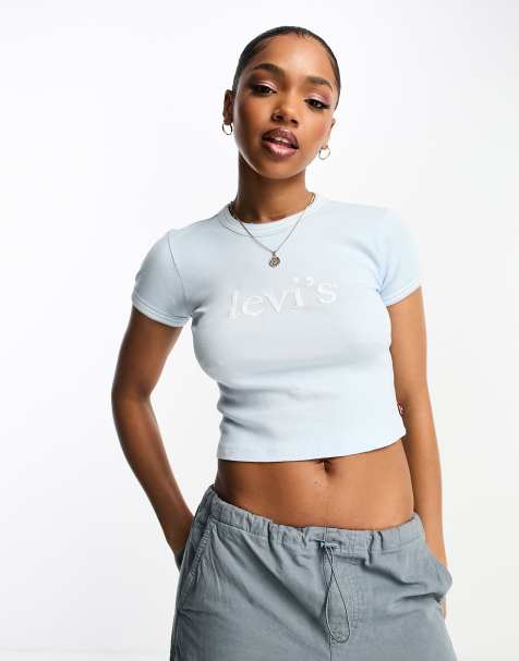 Levi's - T-shirt taglio corto blu con logo in carattere serif - view 1