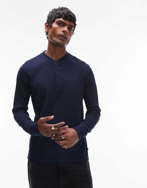 Levi's - T-shirt thermique épais à manches longues et col boutonné - Bleu marine - view 1