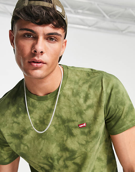 Levi's t-shirt tie dye print with small batwing logo in olive green | ASOS
