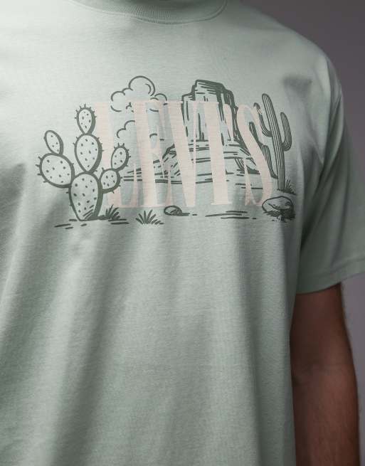 Levi's - T-shirt verde con grafica stile western con logo, 5 di 5