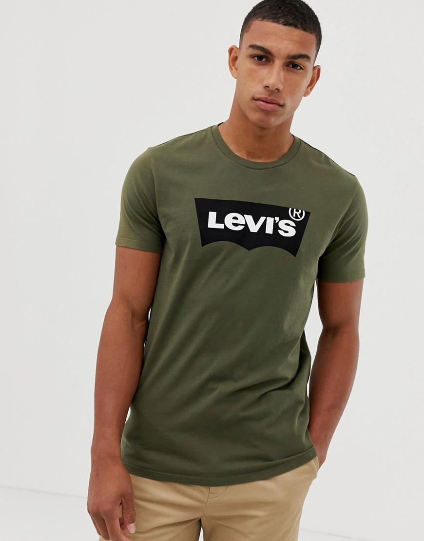 Levi's - T-shirt verde oliva con logo batwing
