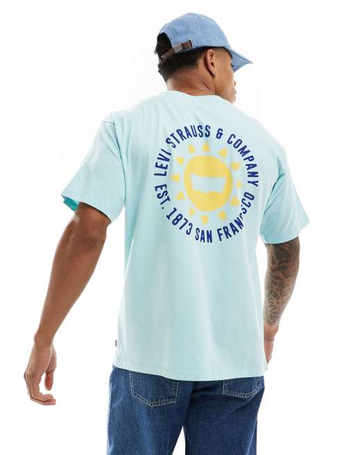 Levi's t-shirt with central sunshine print logo and back print in light blue
