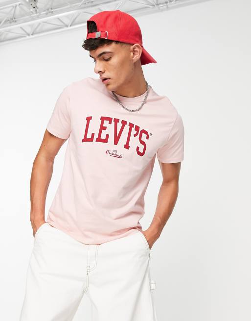 Levi's t-shirt with collegiate logo in pink | ASOS