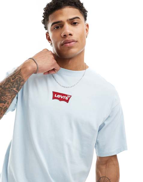 Levi's t-shirt with embroidered central batwing logo in light blue - view 1