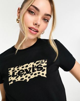 Levi's t-shirt with leopard print batwing logo in black