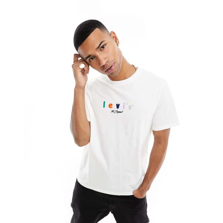 Levi s t shirt with multi central logo in white