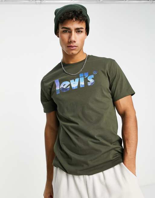 Levi's t-shirt with poster logo mountain print in green | ASOS