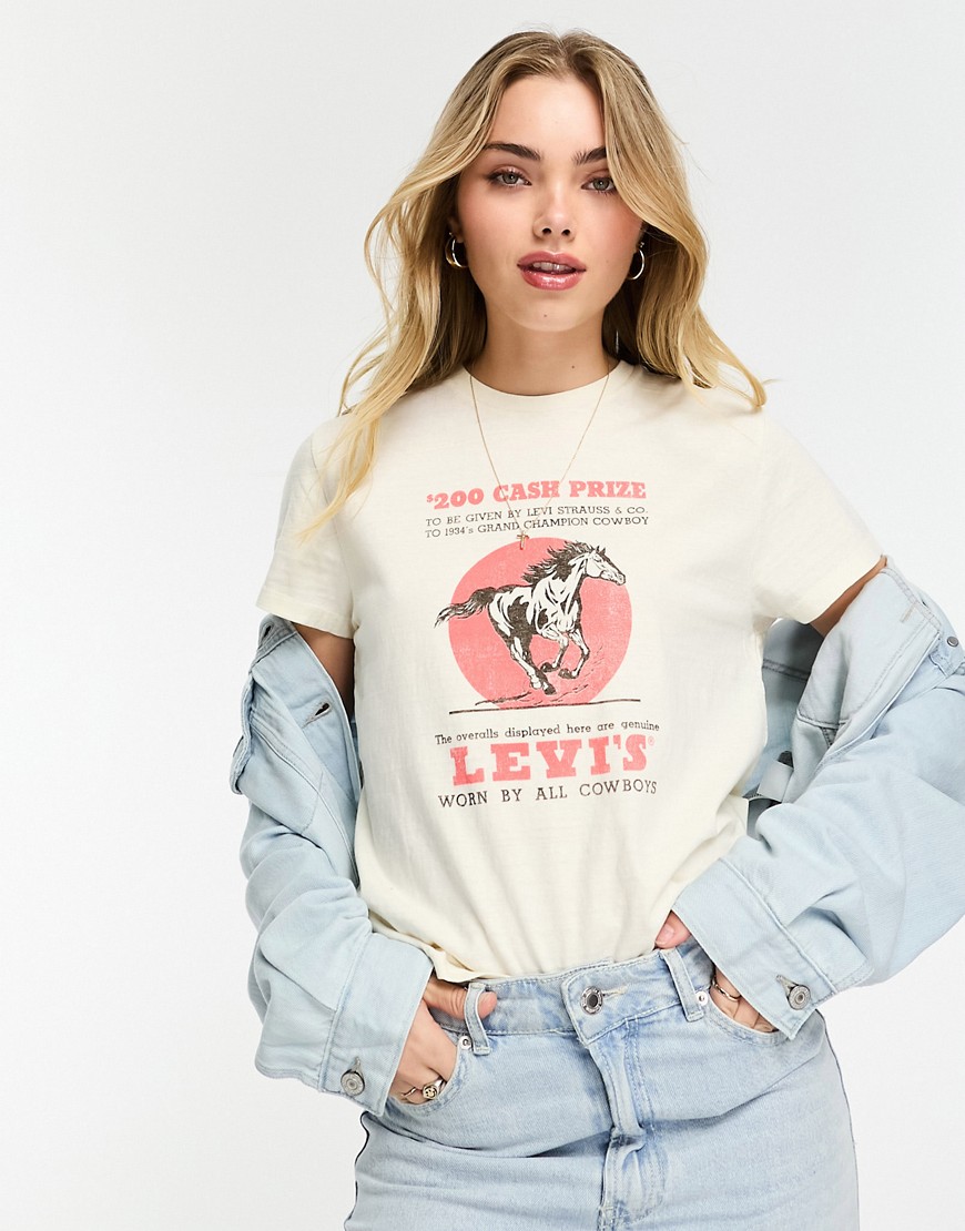 levi's t-shirt with vintage horse logo in cream-white