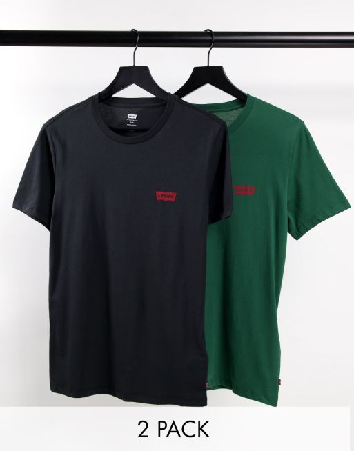 Levi's – T-Shirts in Grün/Schwarz mit Fledermausflügel-Logo im 2er-Pack, exklusiv bei ASOS