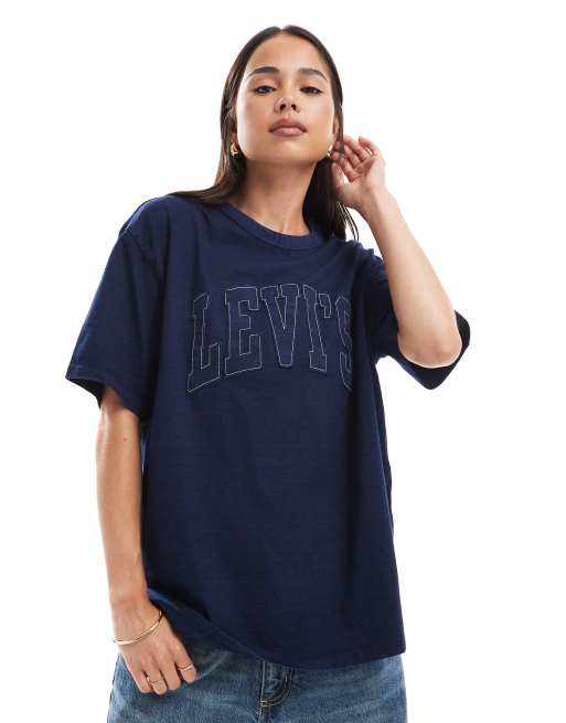 Levi's - Tabor - T-shirt in oudblauw met grafische print in dezelfde kleur