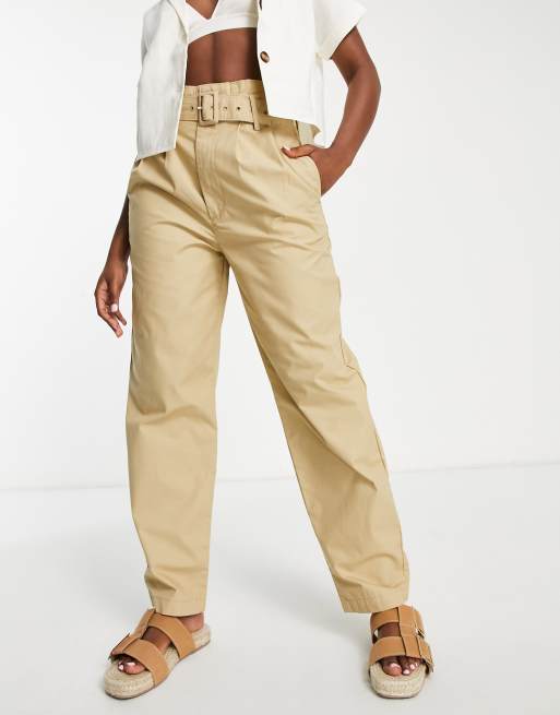 High-Waist Tapered Trousers - Beige, L'MOMO