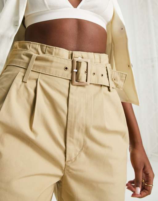 Beige Belted Trousers