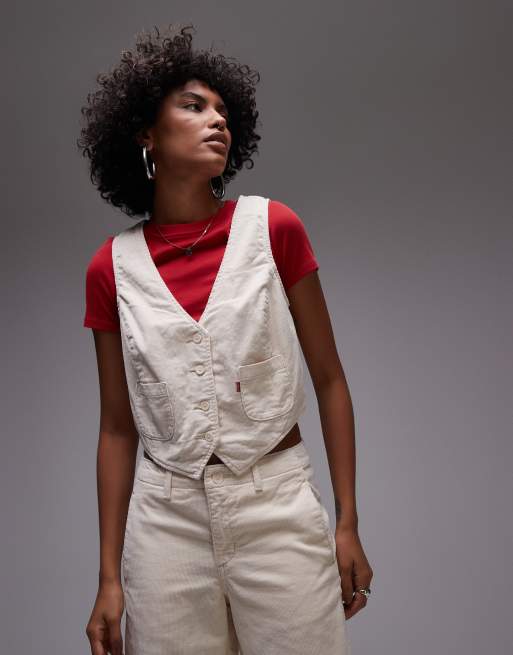 Levi's tailored cord vest in white swan beige (part of a set)
