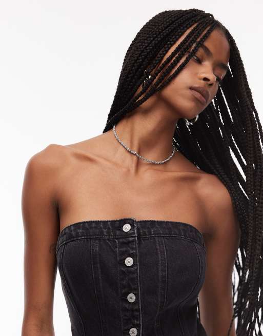 Levi's tailored denim bustier in black, 3 of 4
