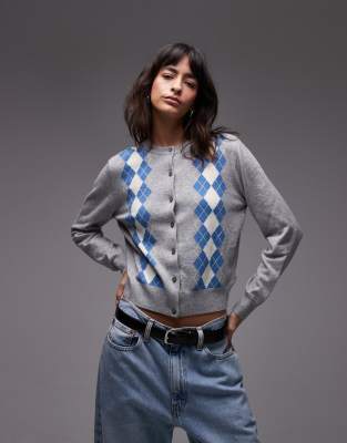 Levi's - Tara - Strickjacke in Grau-Bunt mit Rautenmuster