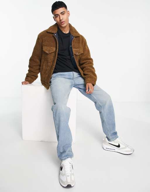 Levi's teddy borg trucker jacket in brown | ASOS