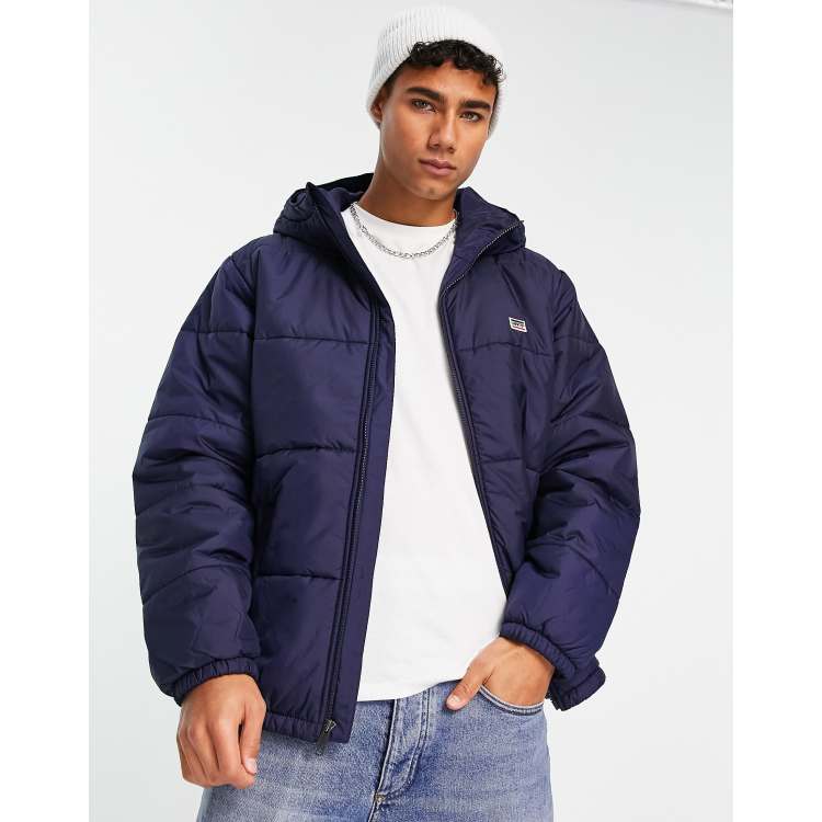 Levi's telegraph hooded puffer jacket in navy | ASOS