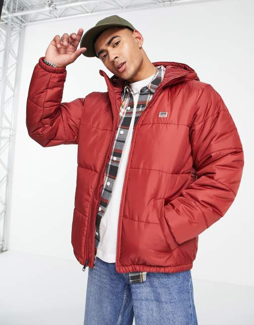 Levi's telegraph hooded puffer jacket in red | ASOS