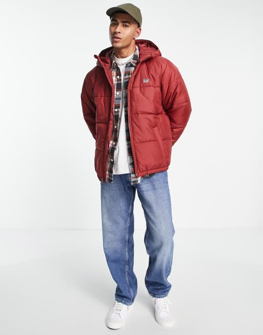 Levi's telegraph hooded puffer jacket in red | ASOS
