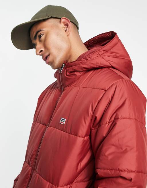 Levi's telegraph hooded puffer jacket in red | ASOS