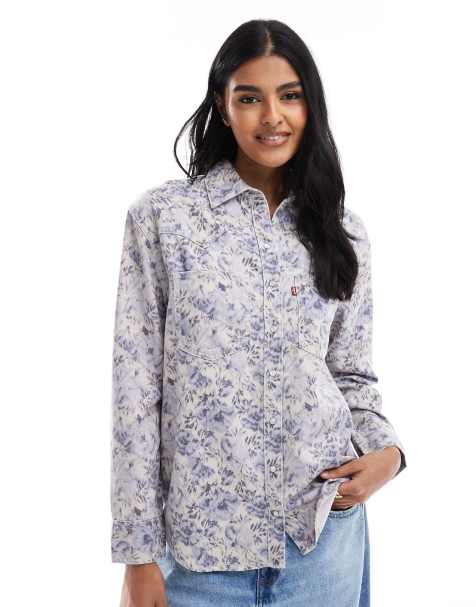 Levi's – Teodora – Blåblommig jeansskjorta i cowboystil - view 1