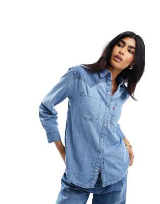 Chemise BKE Homme Coupe Slim - Plaid Bleu - Snap Western - Poches Stretch - Taille S